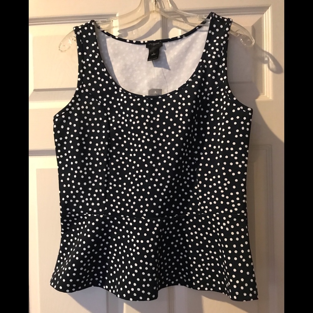 NWT ANN TAYLOR Navy Polka Dot Top